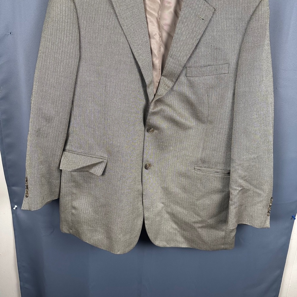 Jos. A. Bank Signature Collection 46R Blazer Tan Grey Herringbone Sport Coat - Picture 7 of 12
